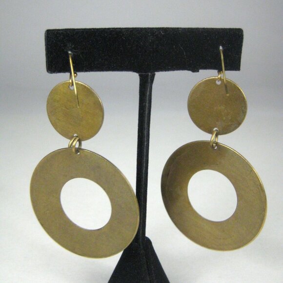 Earring Pierced 3 in Jewelry Dangle Brasstone Hammered Texture Boho Statement - Picture 5 of 5